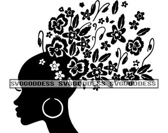 Afro Black Woman Flowers Hair African American Diva Nubian Melanin Black Girl Magic SVG JPG PNG Vector Clipart Cricut Silhouette Cutting