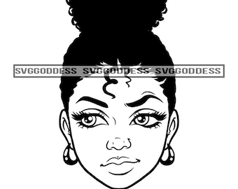 Afro Donna Solo Viso Ritratto Bella Grandi Occhi Ciglia Do Sexy Black Girl B/N SVG JPG PNG Vector Designs Cricut Silhouette Cut Taglio