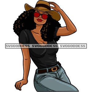 Afro Woman Cowgirl Wearing Hat Cowboy Western Ranch Nubian Melanin Black Girl Magic SVG JPG PNG Vector Clipart Cricut Silhouette Cut Cutting
