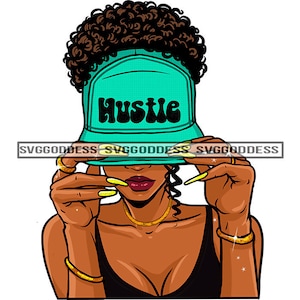 Afro Woman Wearing Baseball Cap Hat Fashion Headwear Gangster Girl Melanin Hustler Nubian JPG PNG Designs Cricut Silhouette Cut Cutting