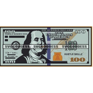 100 Dollar Geldschein Geld Geld Close Up Hustler Währung zeigt B/W SVG JPG PNG Vektor Designs Clipart Cricut Silhouette Cut Cutting