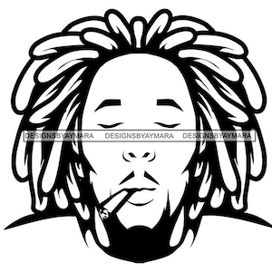 Op de afbeelding: Zwart-witte lijntekening van een persoon met dreadlocks die een sigaret rookt. De persoon heeft zijn ogen dicht en een ontspannen uitdrukking.