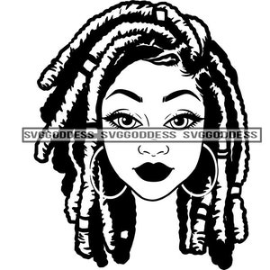 Afro Woman Dreadlocks Hairstyle Bamboo Earrings Melanin Popping Pretty Black Girl Magic SVG JPG PNG Vector Clipart Cricut Silhouette Cutting