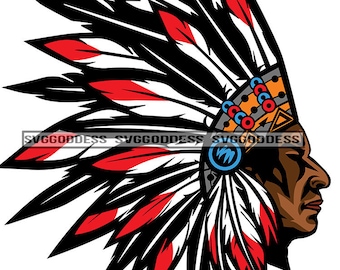 Native American Indian Side View Feathers Tribal Ethnic Traditional Headdress Faceless Warrior SVG JPG PNG Vector Cricut Silhouette Cutting