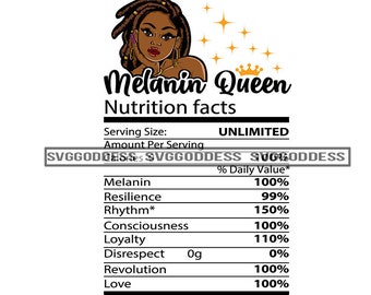 Afro Woman Melanin Queen Nutrition Facts African American Nubian Black Girl Magic SVG JPG PNG Vector Clipart Cricut Silhouette Cut Cutting