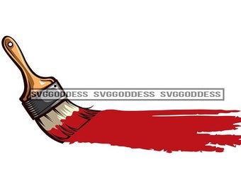Pennello Rosso Paint Color Artistico Creativo Strumento Tavolozza Rinnovamento Craft Canvas SVG JPG PNG Vettoriale Clipart Cricut Silhouette Taglio Taglio