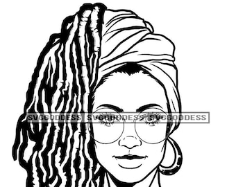 Afro Mujer Dreadlocks Peinado Gafas Nubian Melanin Popping Pretty Black Girl Magic SVG JPG PNG Vector Clipart Cricut Silueta Corte