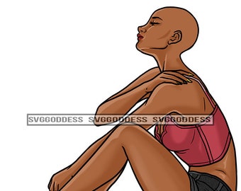 Afro Donna Nera Seduta Calva Acconciatura Afro Americana Melanina Nubiana Massaggio Spalla JPG PNG Disegni Cricut Silhouette Taglio Taglio