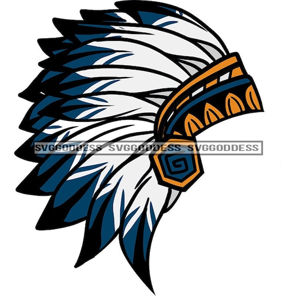 Native American Indian Side View Feathers Tribal Ethnic Traditional Headdress Faceless Warrior JPG PNG  Clipart Cricut Silhouette Cutting