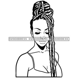Afro Woman Bun Dreadlocks Hairstyle Nubian Melanin Popping Pretty Black Girl Magic BW SVG JPG PNG Vector Clipart Cricut Silhouette Cutting