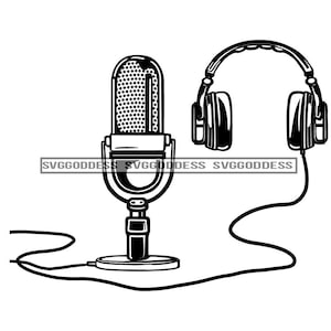 Mikrofon Musik Sound Mic Audio Unterhaltung Karaoke Voice Speech Communication B/W SVG JPG PNG Vektor Clipart Cricut Silhouette Cutting