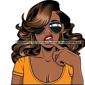 Afro Frau trägt Top Sonnenbrille berühren Mund schwarz Mädchen Magie lockige Frisur SVG JPG PNG Eps Vektor Clipart Cricut Silhouette Cutting