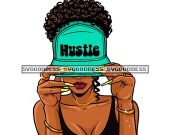 Afro donna che indossa berretto da baseball cappello moda copricapo ragazza gangster Melanin Hustler Nubian JPG PNG disegni Cricut sagoma taglio taglio