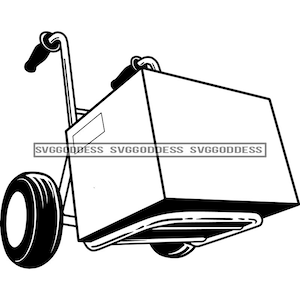 Carrinho em movimento Dolly Box Cargo Carrier Entrega Elevador Mover Pacote de papelão Envio B / W SVG JPG PNG Designs Cricut Silhueta Corte Corte