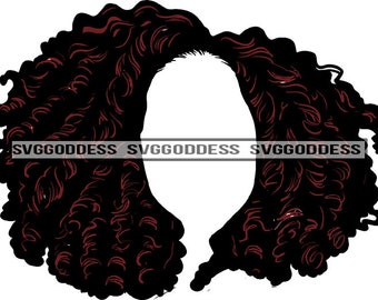 Afro Donna Parrucca senza volto Solo capelli Accessori per capelli Trendy Red Curly Acconciatura SVG JPG PNG Vector Designs Cricut Silhouette Cut Taglio