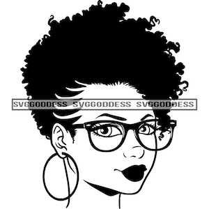 Afro Woman Mohawk Hairstyle Wearing Glasses Nubian Melanin Popping Black Girl Magic SVG JPG PNG Vector Clipart Cricut Silhouette Cutting