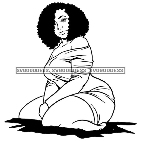 Hand drawn plus size woman in a nude swimsuit. Plump girl posing