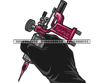 Rosa Tattoo Machine Equipment Tool Art Ink Guanti per le mani Artista Needle Studio Craft SVG JPG PNG Vector Designs Cricut Silhouette Cut Taglio