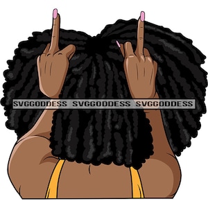 Woman Showing Middle Finger Ghetto Hipster Melanin Long Nails Black Afro Hairstyle SVG JPG PNG Vector Clipart Cricut Silhouette Cut Cutting