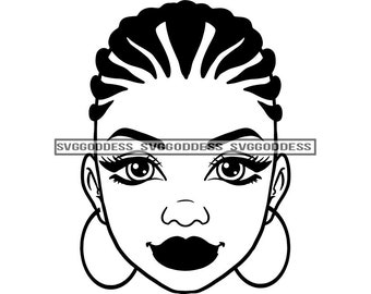 Afro Donna Trecce Acconciatura Melanina Popping Make Up Dea Nubiana Ragazza Nera Magica SVG JPG PNG Vettoriale Clipart Cricut Silhouette Taglio Taglio