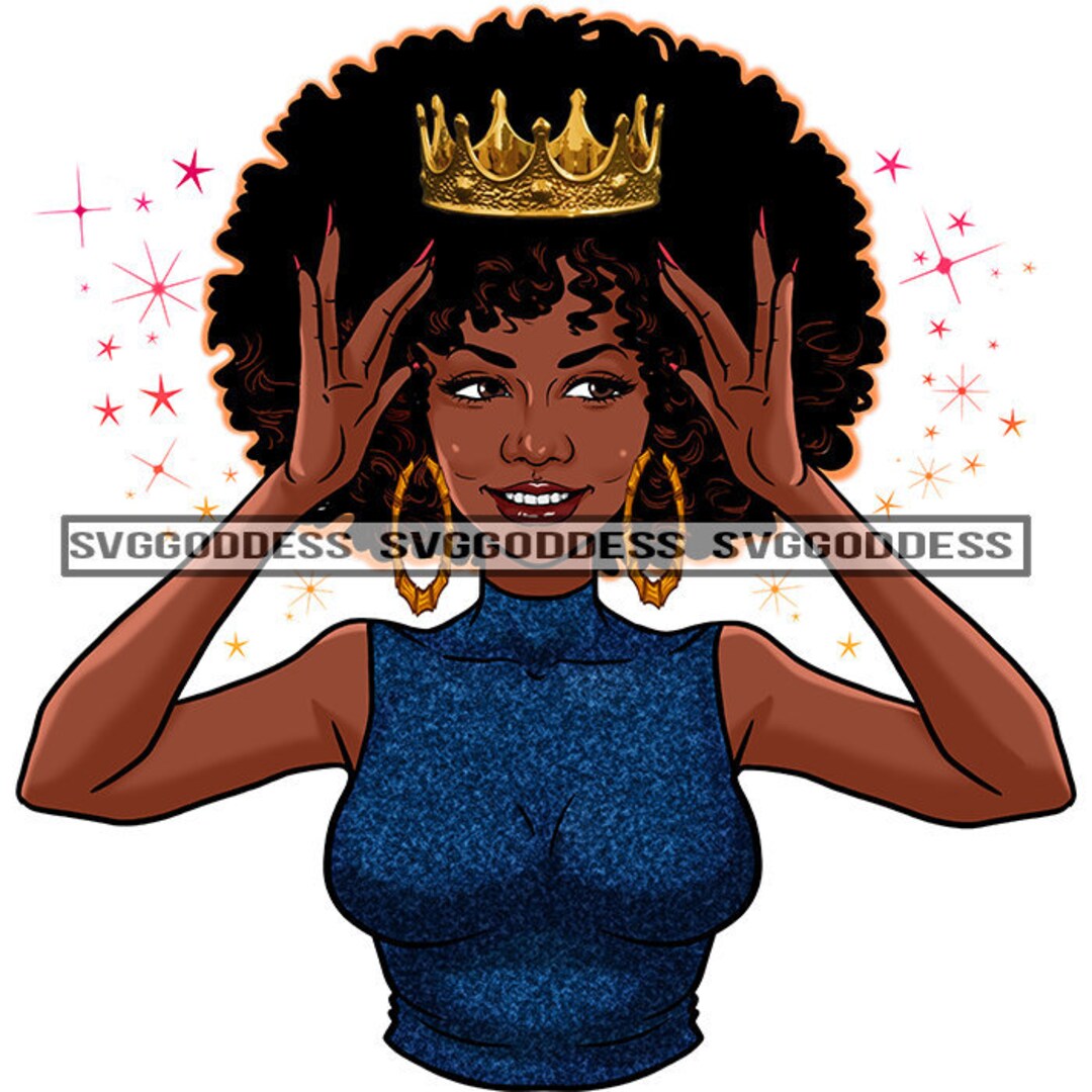 Afro Queen Holding Crown Big Afro Hair Goddess High Self - Etsy