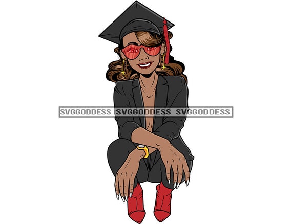 Afro Woman Graduate Squatting Wearing Glasses Cap Gown Smiling - Etsy Afro Woman Graduate Squatting Wearing Glasses Cap Gown Smiling - Etsy