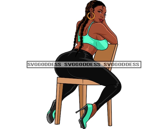 Black Girl Sitting Chair Sexy Pose Black Leggings Green Bra Shoes Long  Braids Hairstyle SVG JPG PNG Vector Clipart Cricut Silhouette Cutting -   Canada