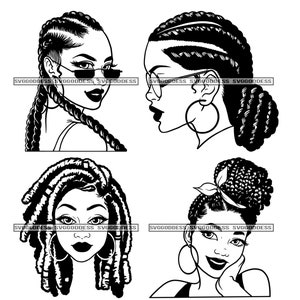 Bundle 4 Afro Woman Latina Melanin Braids Dreads Hair Queen Nubian Black Girl Magic SVG JPG PNG Vector Clipart Cricut Silhouette Cutting