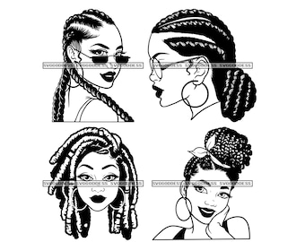 Bundle 4 Afro Donna Latina Melanina Trecce Dreads Hair Queen Nubian Black Girl Magic SVG JPG PNG Vector Clipart Cricut Sagoma Taglio