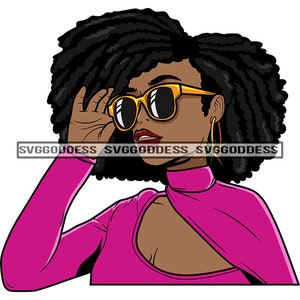 Afro Woman Wearing Big Fashion Sunglasses Melanin Popping  Black Afro Hairstyle  SVG JPG PNG Vector Clipart Cricut Silhouette Cut Cutting
