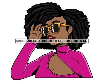 May include: A woman with dark brown curly hair wearing pink clothing and gold sunglasses. She is looking to the right side of the image.