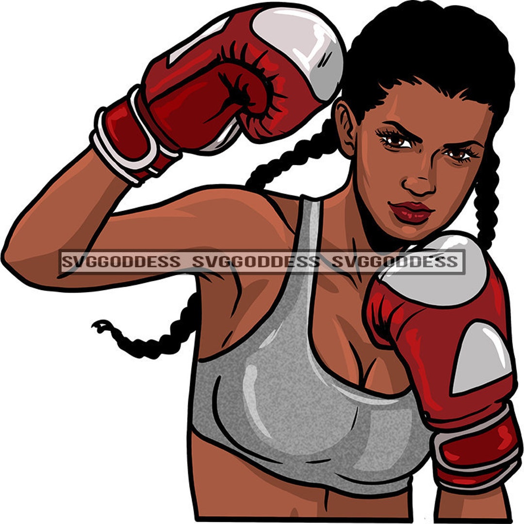 Afro Woman Strong Boxing Working Out Fitness Gym Kickboxing image