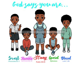 Afro bambini ragazzi insieme Dio dice che sei benedetto vita umile citazioni segnale di mano di pace SVG JPG PNG Design Clipart Cricut taglio sagoma
