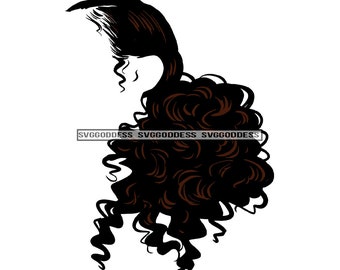Afro Woman Side View Faceless Wig Hairpiece Accessory Extension Black Puffy Ponytail Hairstyle SVG JPG PNG Vector Cricut Silhouette Cutting