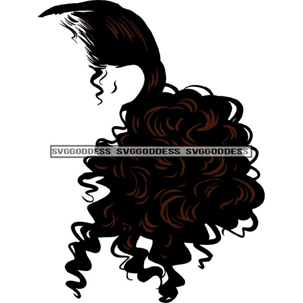 Afro Woman Side View Faceless Wig Hairpiece Accessory Extension Black Puffy Ponytail Hairstyle SVG JPG PNG Vector Cricut Silhouette Cutting