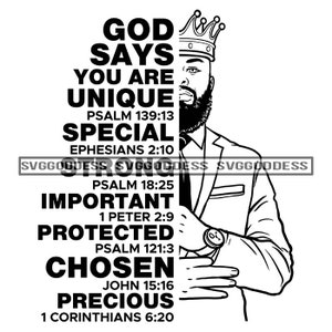 Gott sagt, du bist einzigartig Afro King Black Man Half Face Elegant Religiöse Zitate Royalty Bart SVG JPG PNG Design Cricut Silhouette Cutting