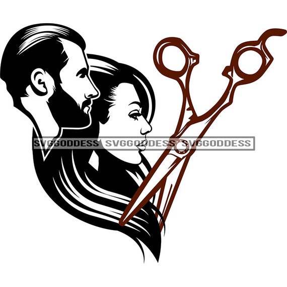 Couple Side View Beauty Salon Stylish Beautician Scissors Beard Man Woman  Long Hair SVG JPG PNG Eps Vector Clipart Cricut Silhouette Cutting -   Hong Kong