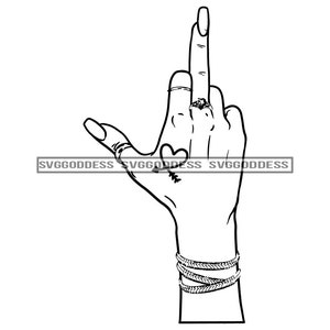Lady Hand Close Up Mittelfinger Accessoires City Girl Attitude Schmuck Ringe Uhr Nägel B/W SVG JPG PNG Clipart Cricut Silhouette Cutting