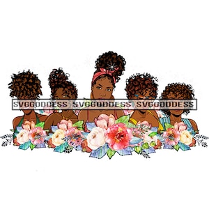 Afro Group Of Black Women Flowers Decoration Friends Melanin Nubian Queen Black Girl Magic JPG PNG Designs Cricut Silhouette Cut Cutting
