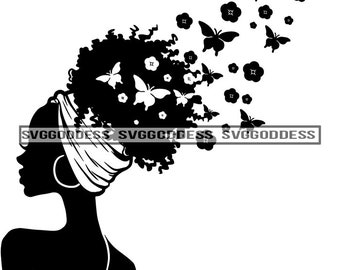 Afro Black Woman Butterfly Silhouette African American Nubian Melanin Black Girl Magic SVG JPG PNG Vector Clipart Cricut Silhouette Cutting