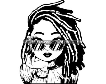 Mujer afro usando gafas Chica negra Magia Nubian Melanina Popping Afroamericano SVG JPG PNG Vector Clipart Cricut Silhouette Cutting