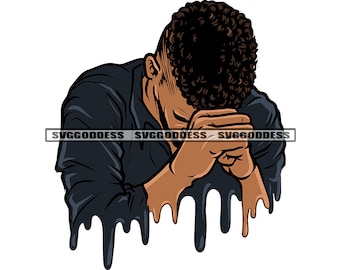 Black Man Praying God Lord Pray Prayers Dripping Meditation African American Male SVG JPG PNG Vector Design Cricut Silhouette Cut Cutting