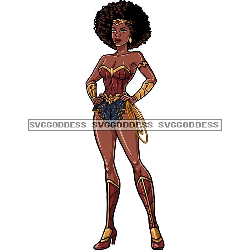 Afro Woman Super Power Cartoon Character Strong Body Suit | Etsy