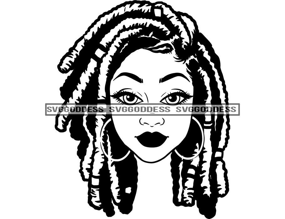 Afro Woman Bun Dreadlocks Hairstyle Nubian Melanin Popping Pretty Black Girl Magic BW SVG JPG PNG Vector Clipart Cricut Silhouette Cutting