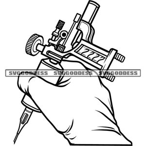 Tatueringsmaskin Utrustning Verktyg Konst Bläck Handhandskar Konstnär Nål Studio Hantverk Svartvitt SVG JPG PNG Vektor Design Cricut Silhuett Klipp Skärning