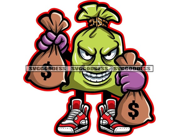 Green Money Bag Mean Evil Face Gangster Dollars Cartoon - Etsy Australia