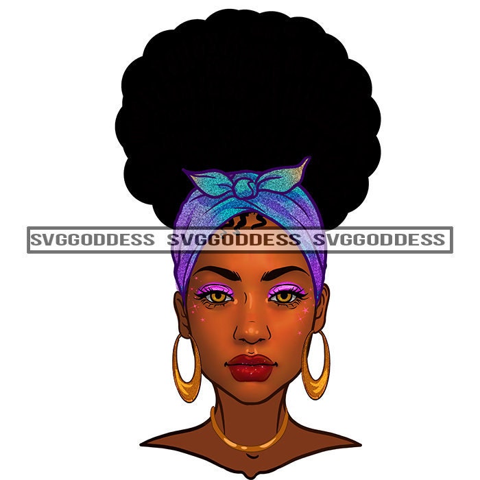 Afro Queen Black Woman Goddess Turban Headband African Pattern Melanin African American Girl JPG PNG Designs Cricut Silhouette Cut Cutting