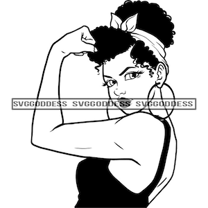 Afro Woman Flexing Strong We Can Do It Nubian Melanin Popping Pretty Black Girl Magic SVG JPG PNG Vector Clipart Cricut Silhouette Cutting