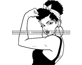 Mujer Afro Flexionando Fuerte Podemos Hacerlo Nubian Melanin Popping Pretty Black Girl Magic SVG JPG PNG Vector Clipart Cricut Silhouette Cutting