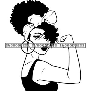 Afro Woman Flexing Strong We Can Do It Nubian Melanin Popping Pretty Black Girl Magic SVG JPG PNG Vector Clipart Cricut Silhouette Cutting